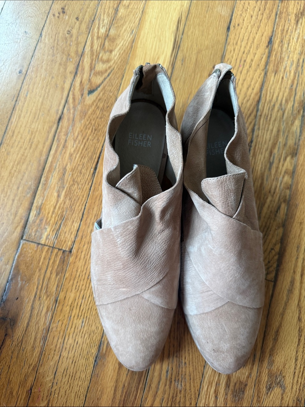 Eileen Fisher Suede Ankle Booties in Light Brown 10 - Picture 2 of 7